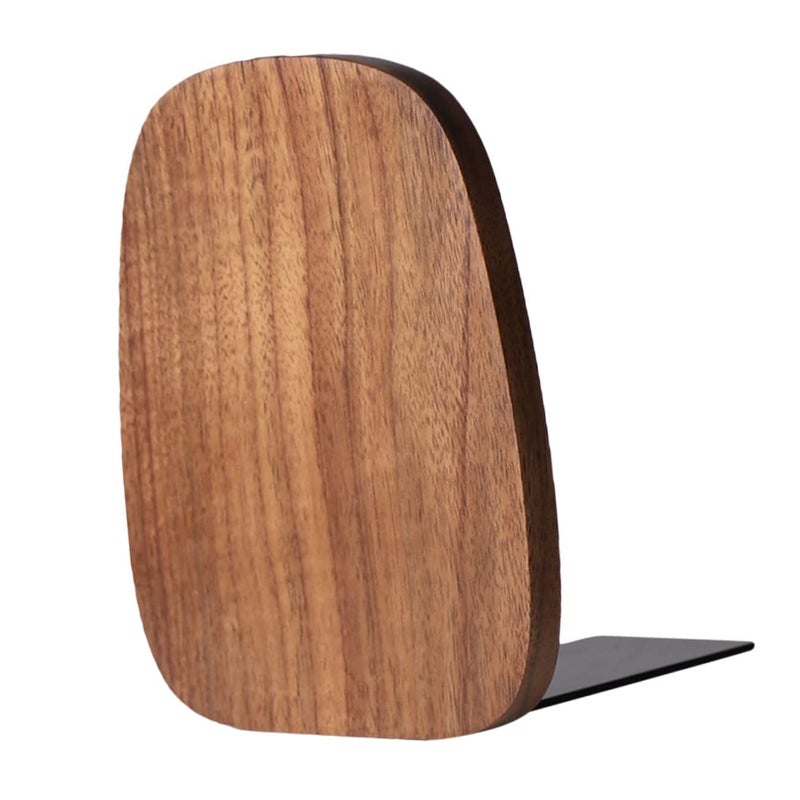 Walnut Wood Bookend Prevent Sliding Bookshelf Support Desk Organizer - Image 2
