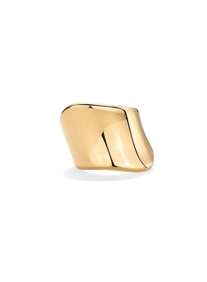 PAVOI 14K Yellow Gold Plated Chunky Statement Ring for Women | Minimalist Stainless Steel Hypoallergenic Wide Wavy Stackable Rings | Size 7 - Image 3