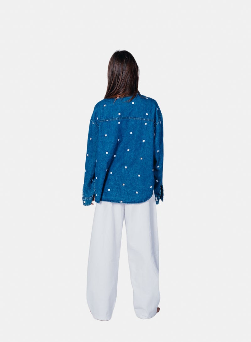 Carina Floral Embroidered Denim Shirt - Image 4
