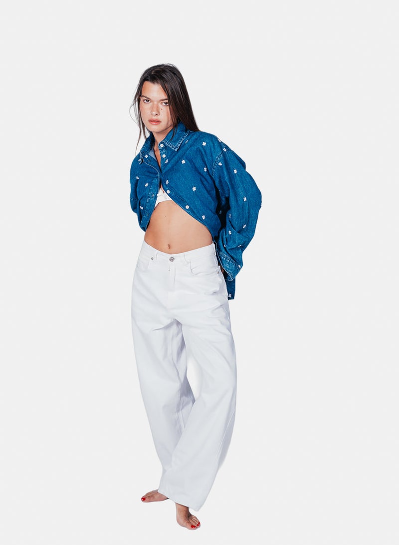 Carina Floral Embroidered Denim Shirt - Image 2