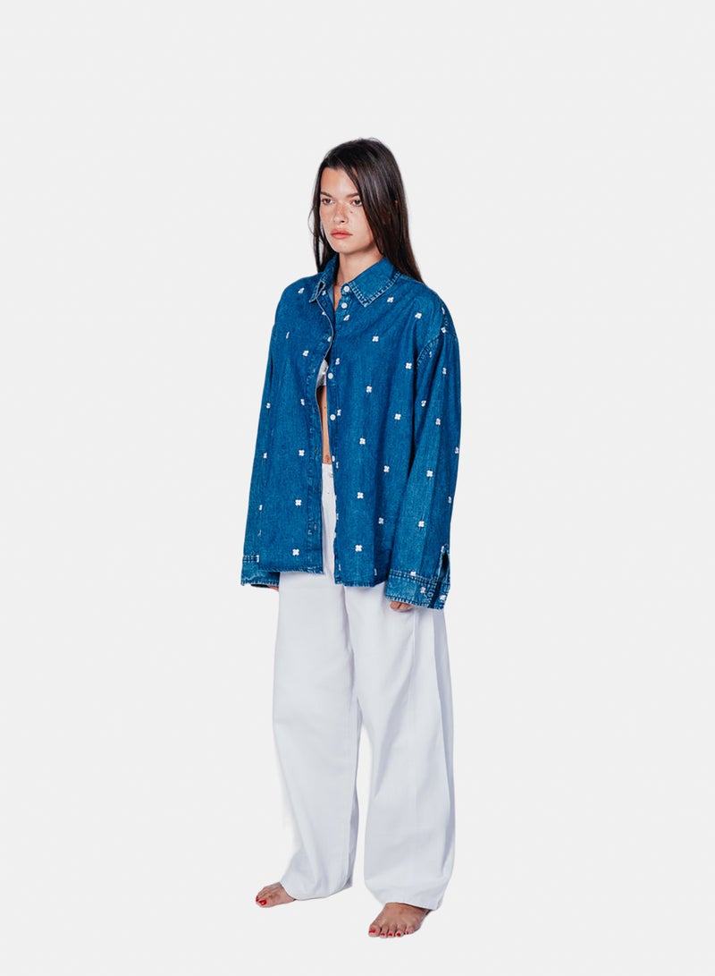 Carina Floral Embroidered Denim Shirt - Image 5