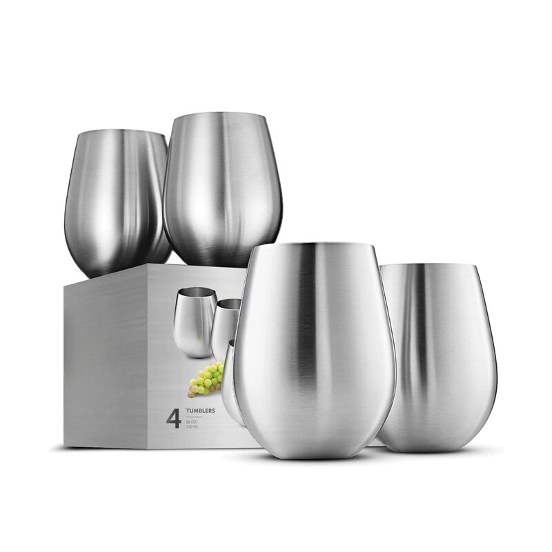 4 قطع من أكواب النبيذ المصنوعة من الفولاذ المقاوم للصدأ سعة 18 أونصة - غير قابلة للكسر، سهلة الحمل للاستخدام في المناسبات الخارجية - Image 1