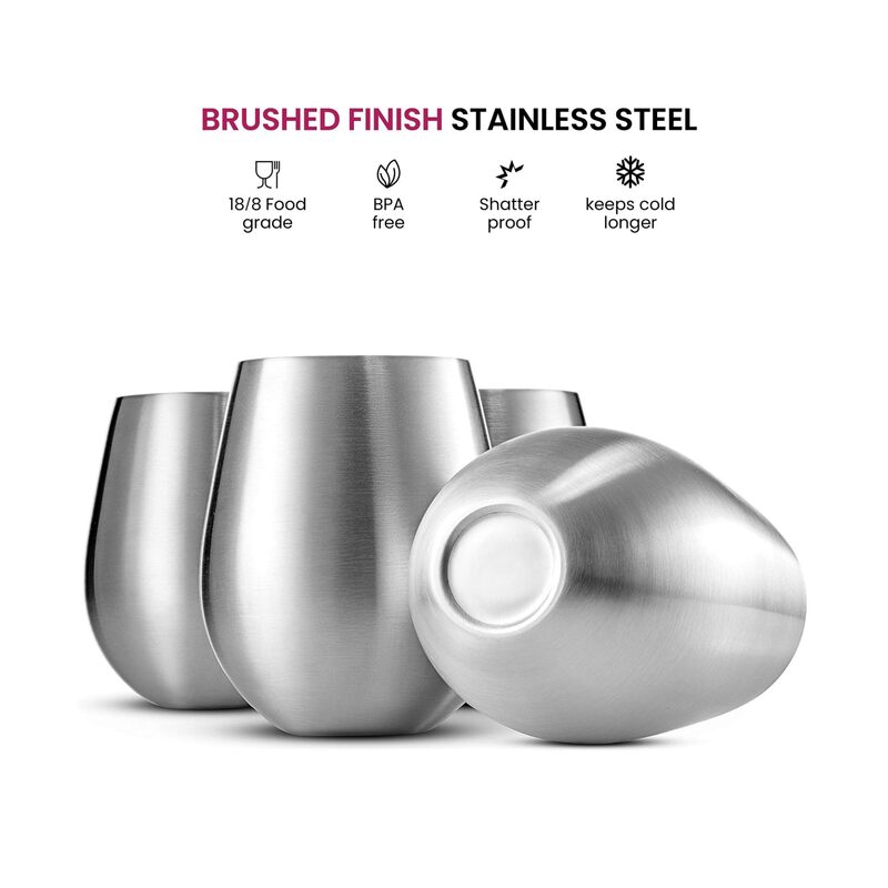 4 قطع من أكواب النبيذ المصنوعة من الفولاذ المقاوم للصدأ سعة 18 أونصة - غير قابلة للكسر، سهلة الحمل للاستخدام في المناسبات الخارجية - Image 4