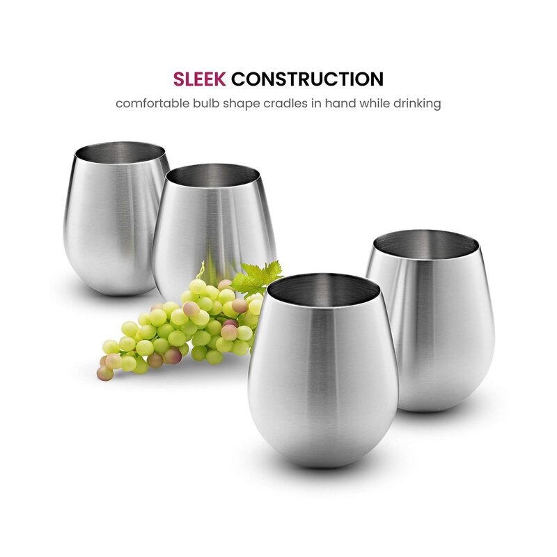 4 قطع من أكواب النبيذ المصنوعة من الفولاذ المقاوم للصدأ سعة 18 أونصة - غير قابلة للكسر، سهلة الحمل للاستخدام في المناسبات الخارجية - Image 3