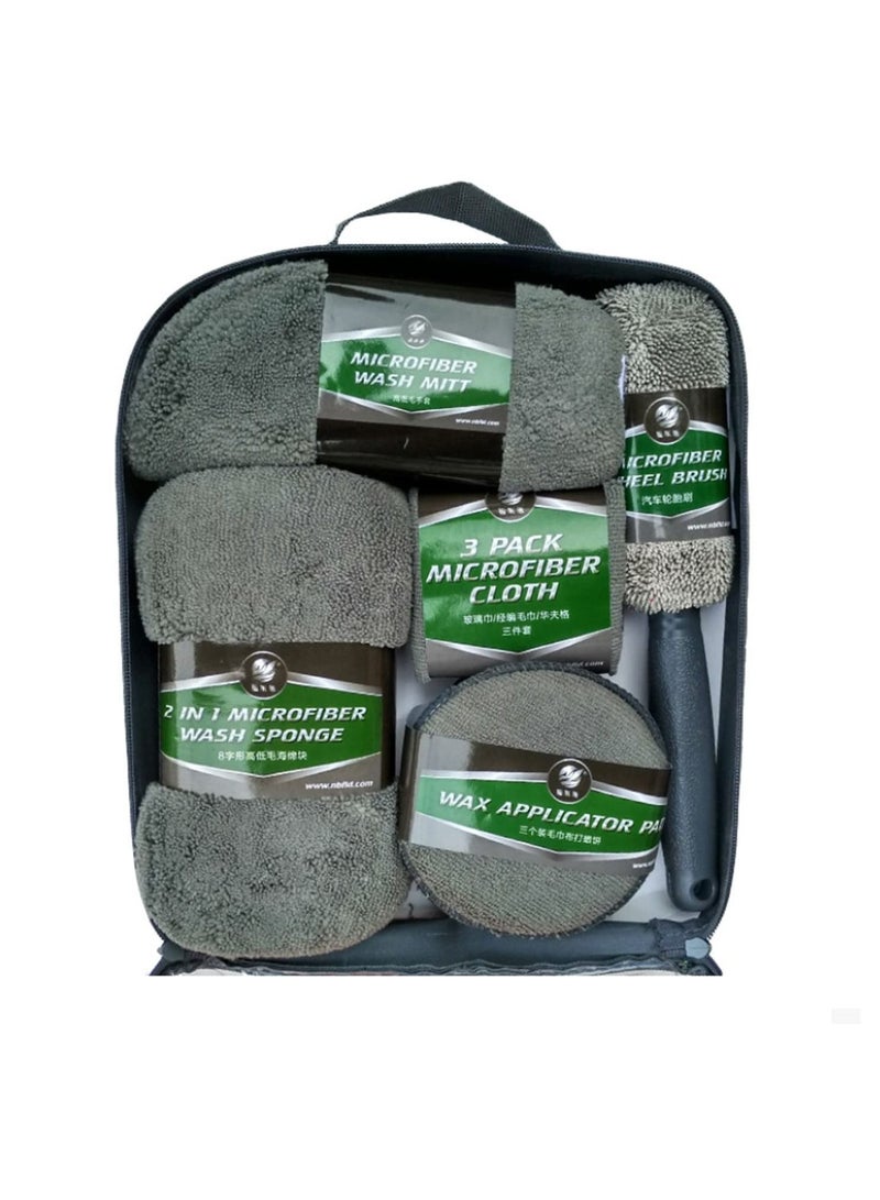 9-Piece Car Washing Cleaning Kit Microfiber Cleaning Cloth For Cars With Washing Sponge - Image 1