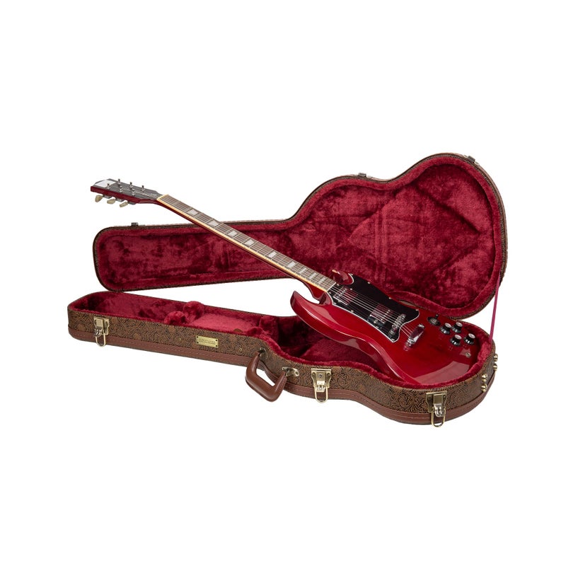 Crossrock Wooden Electric Guitar Case for Gibson SG | Blossom Brown Faux Leather, Burgundy Velvet Interior, Lock â€“ Designer Series(CRW530SGBQ) - Image 1