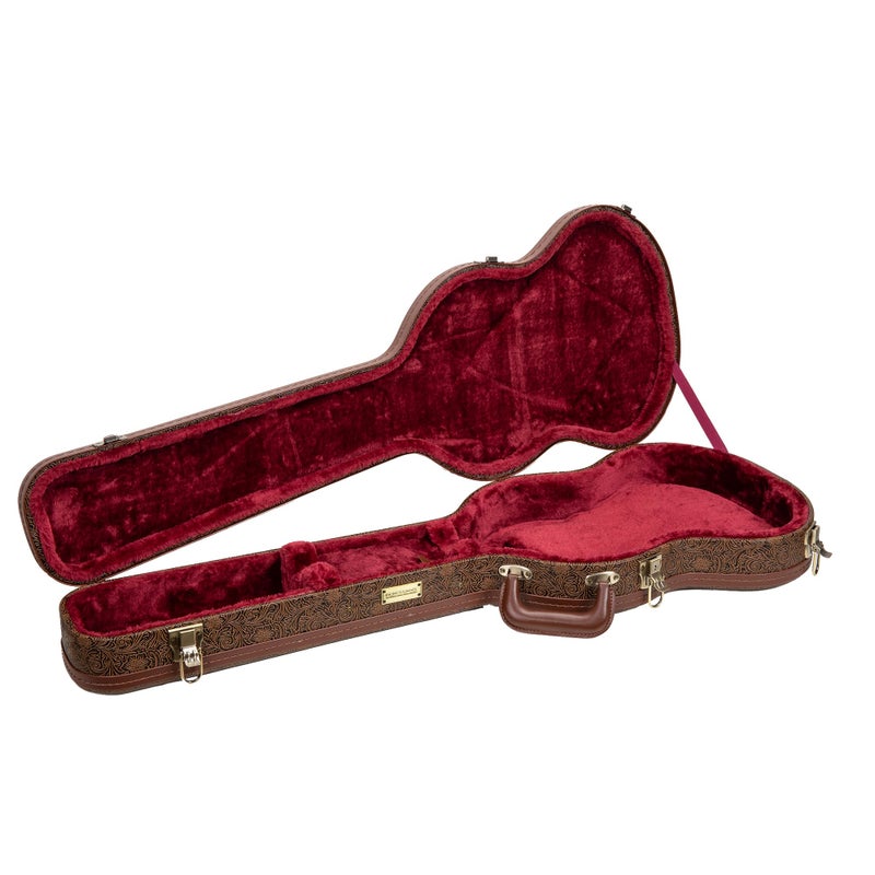 Crossrock Wooden Electric Guitar Case for Gibson SG | Blossom Brown Faux Leather, Burgundy Velvet Interior, Lock â€“ Designer Series(CRW530SGBQ) - Image 2