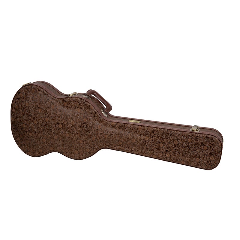 Crossrock Wooden Electric Guitar Case for Gibson SG | Blossom Brown Faux Leather, Burgundy Velvet Interior, Lock â€“ Designer Series(CRW530SGBQ) - Image 4