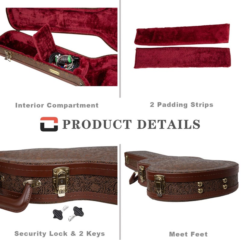 Crossrock Wooden Electric Guitar Case for Gibson SG | Blossom Brown Faux Leather, Burgundy Velvet Interior, Lock â€“ Designer Series(CRW530SGBQ) - Image 5