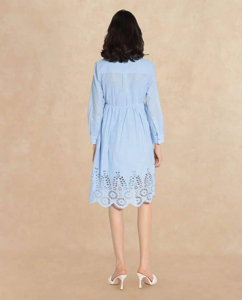 Rareism Women's Short Shirt Dress With Schiffli Accents