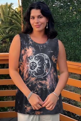 rosemia Sleeveless Tops for Women Tanks Summer Casual Loose Tunic Blouses(Sun Moon Tie Dye, 2XL) - Image 2