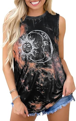 rosemia Sleeveless Tops for Women Tanks Summer Casual Loose Tunic Blouses(Sun Moon Tie Dye, 2XL) - Image 1