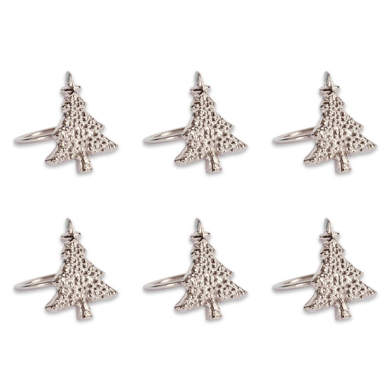 DII Christmas Thanksgiving Holiday Tabletop Dcor Collection Decorative Napkin Ring Holder Set 2 Diameter Silver Christmas Tree 6 Piece - Image 2
