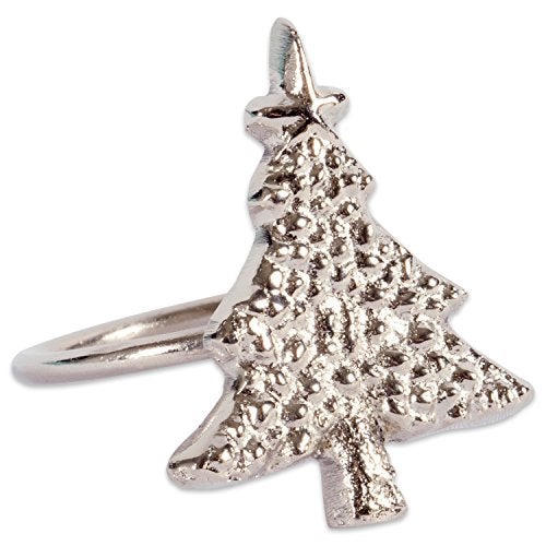 DII Christmas Thanksgiving Holiday Tabletop Dcor Collection Decorative Napkin Ring Holder Set 2 Diameter Silver Christmas Tree 6 Piece - Image 3