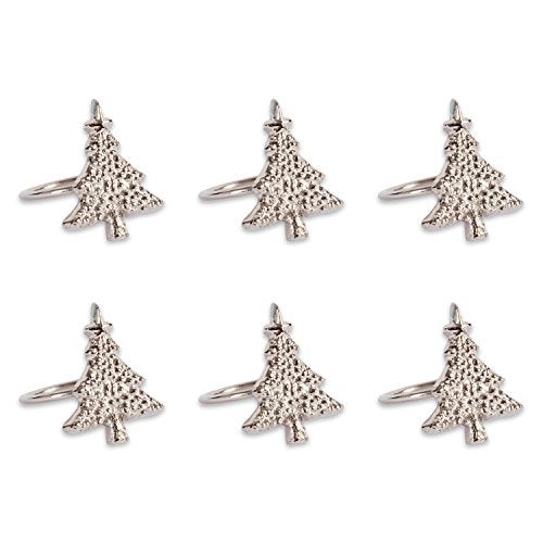DII Christmas Thanksgiving Holiday Tabletop Dcor Collection Decorative Napkin Ring Holder Set 2 Diameter Silver Christmas Tree 6 Piece - Image 1