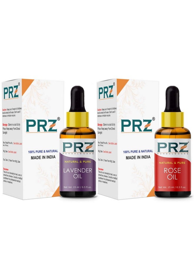 PRZ Combo Of Lavender And Rose Essential Oil, 100% Pure Natural & Therapeutic Grade Oil For Aromatherapy, Body Massage, Skin Care & Hair Growth (15Ml Each) - Image 2