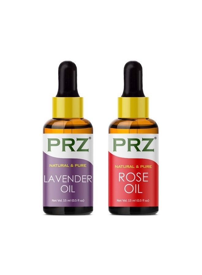 PRZ Combo Of Lavender And Rose Essential Oil, 100% Pure Natural & Therapeutic Grade Oil For Aromatherapy, Body Massage, Skin Care & Hair Growth (15Ml Each) - Image 1
