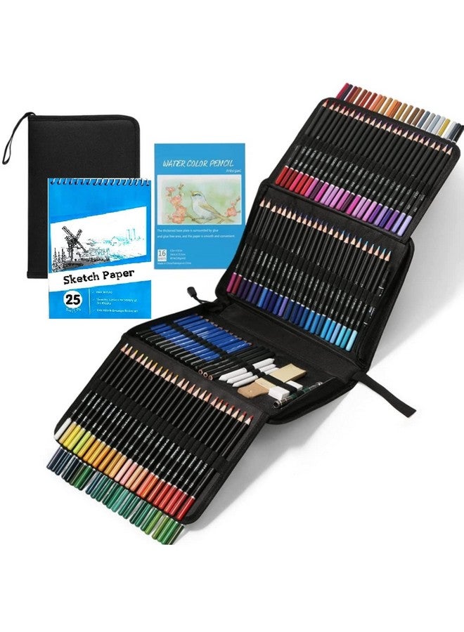 Corslet مجموعة أقلام رسم كورسلت 146 قطعة للفنانين مع دفتر رسم A5 من 16 و 25 صفحة مجموعة ألوان مائية وزيتية لمستلزمات فن الرسم، أسود حبر - Image 1