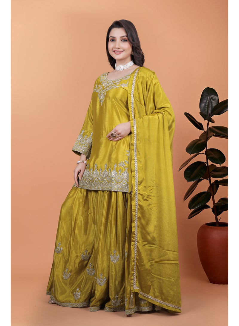 Super Asian Premium Pure Silk Kurti Palazzo Set with Embroidery & Dupatta – Festive and Party Wear  - Image 1