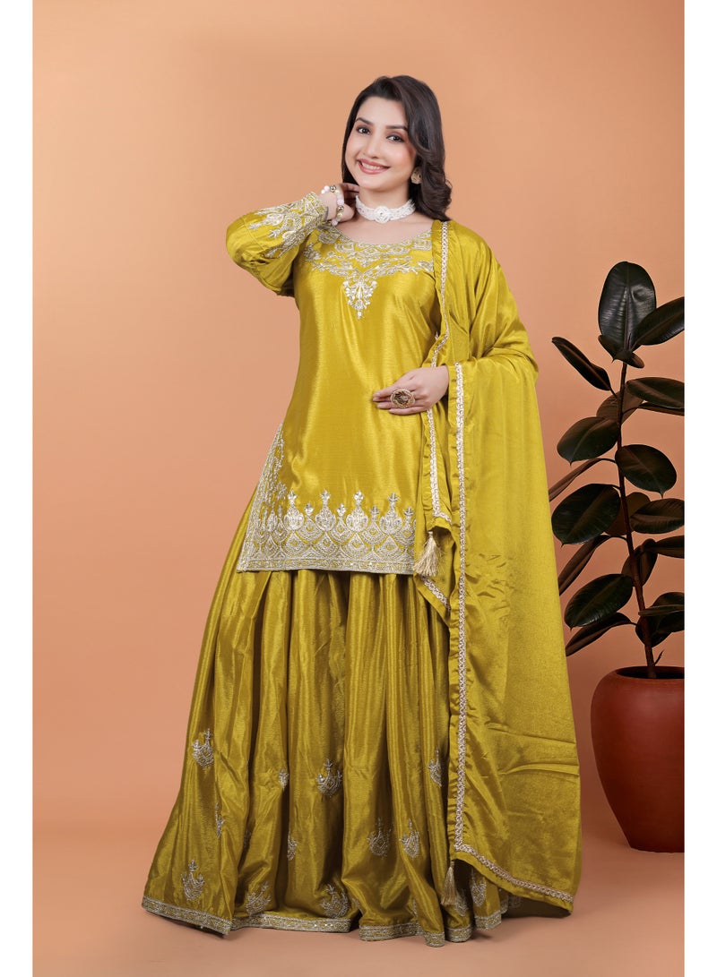 Super Asian Premium Pure Silk Kurti Palazzo Set with Embroidery & Dupatta – Festive and Party Wear  - Image 4
