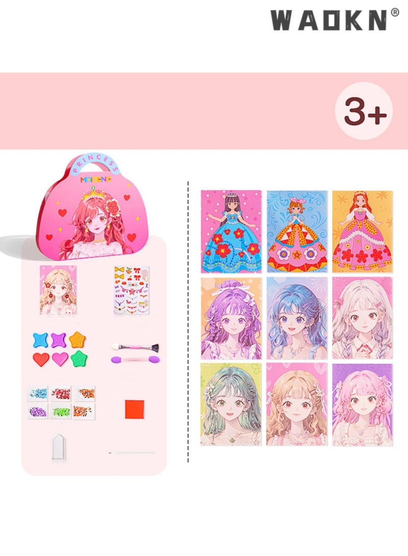 WAOKN DIY Princess Makeup Kit for Girls - Complete Craft Set with Glitter Stickers, Crown Stencils & Pink Organizer Bag, Creative Birthday Party Favors, Art Therapy Toys,Princess Sticker Book Crafts, Make Up Play on Paper DIY Toys, Make Up on Paper Dress Up Game, Sticker Makeup Bag for Kids,Doll Dress UP Game for Girls, Pretend Toy，Gift Idea - Image 2