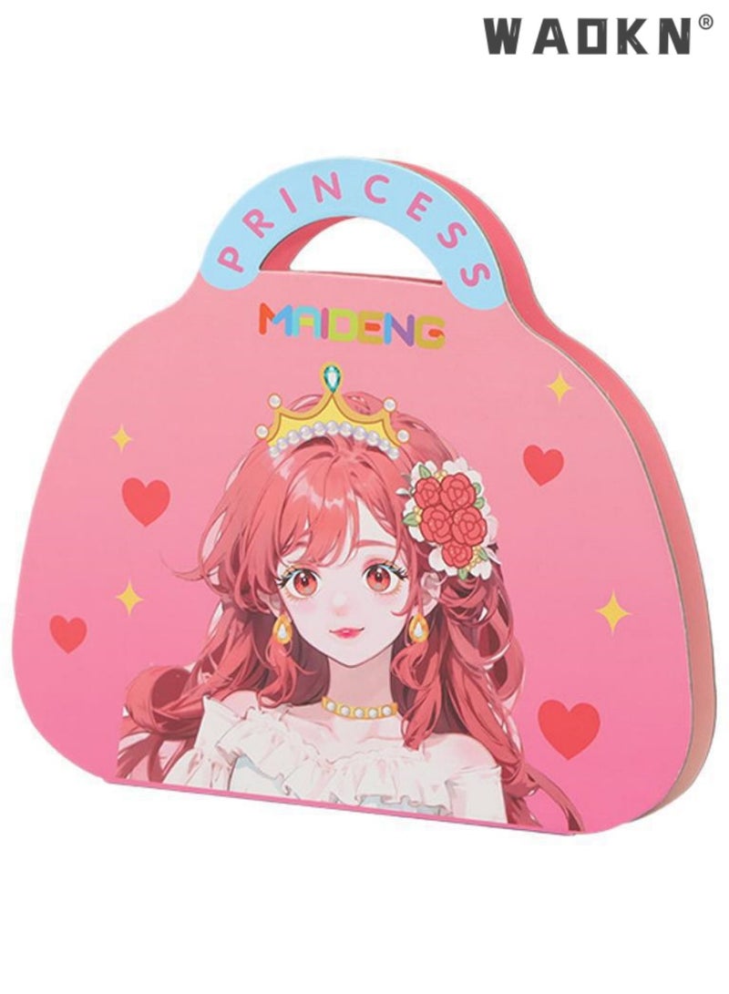 WAOKN DIY Princess Makeup Kit for Girls - Complete Craft Set with Glitter Stickers, Crown Stencils & Pink Organizer Bag, Creative Birthday Party Favors, Art Therapy Toys,Princess Sticker Book Crafts, Make Up Play on Paper DIY Toys, Make Up on Paper Dress Up Game, Sticker Makeup Bag for Kids,Doll Dress UP Game for Girls, Pretend Toy，Gift Idea - Image 1