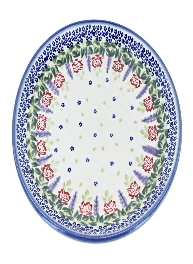 Blue Rose Pottery طبق عشاء من الخزف البولندي "بلو روز" - "الورود حمراء" - قطر 10 بوصات - مثالي للاستخدام اليومي، أو كطبق عشاء رسمي. - Image 1