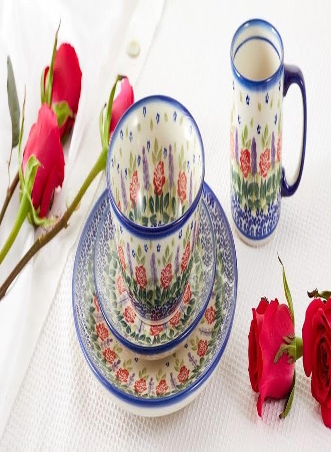 Blue Rose Pottery طبق عشاء من الخزف البولندي "بلو روز" - "الورود حمراء" - قطر 10 بوصات - مثالي للاستخدام اليومي، أو كطبق عشاء رسمي. - Image 3