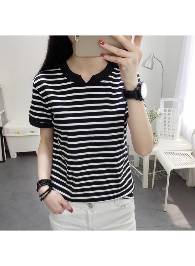 VUELO Korean-style Fashionable Elegant Color Matching Short-sleeved T-shirt Women's Summer New All-match Casual Shoulder Back Bag Collar Top Trendy 