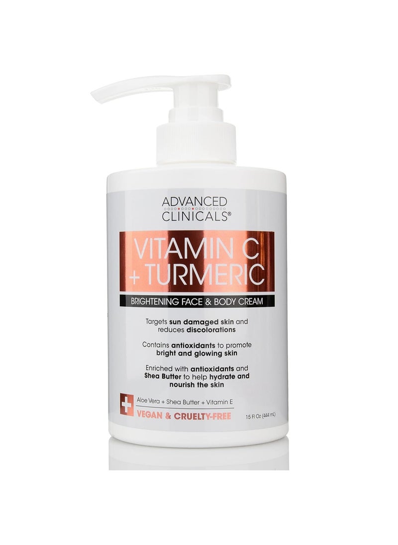 Advanced Clinicals Advanced Clinicals Vitamin C Cream Dry Skin Rescue Skin Care Face & Body Cream Infused W/ Turmeric, Vitamin E, & Shea Butter. Firming & Brightening Anti Aging Moisturizer, Fragrance Free, 15 Fl Oz 