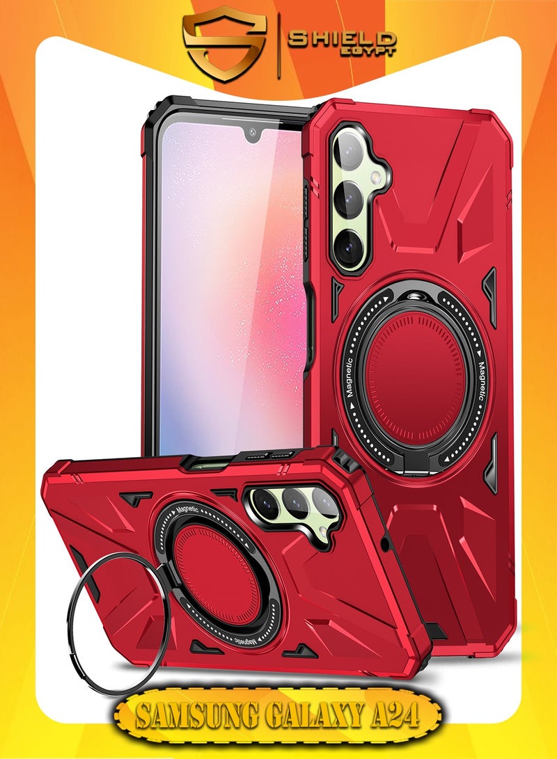 SHIELD EGYPT SHIELD EGYPT For Samsung Galaxy A24 4G/A25 4G/A25 Case Mag-Safe Magnetic Shockproof Phone Case with Ring Holder (Red)