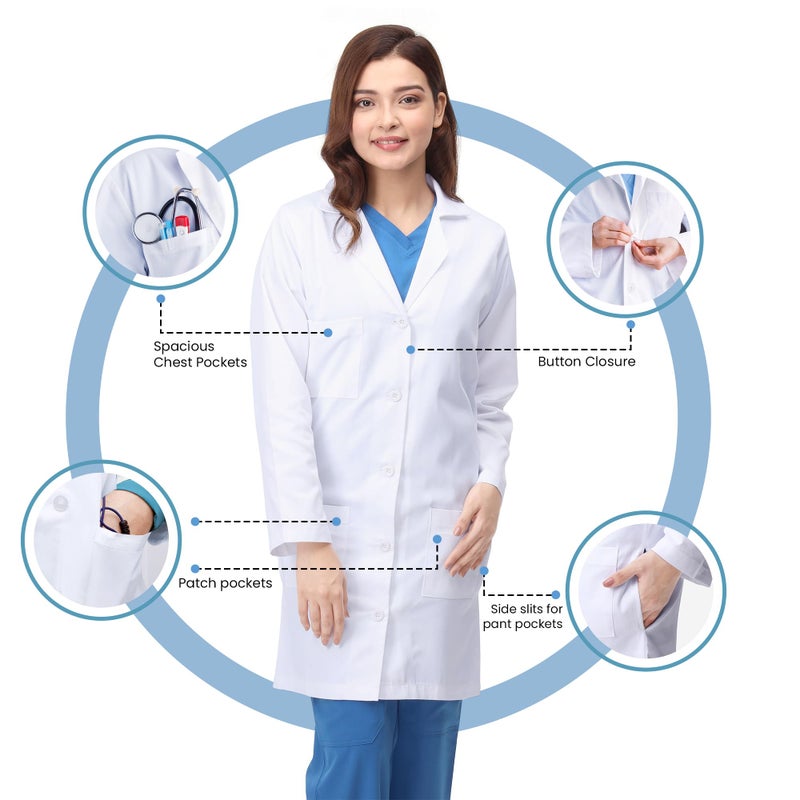 NY Threads Professional White Lab Coat for Women, Long Sleeve Medical Coat 1 Pack, XX-Large, White - Image 4