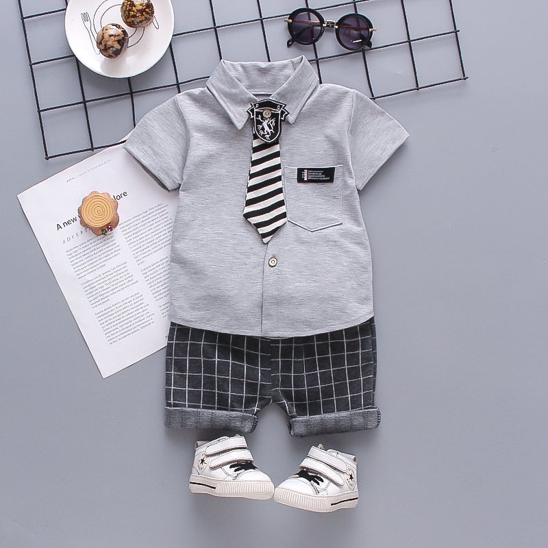 Children'S Shirt Boys And Girls Lapel Shirt Summer Baby Short Sleeve Suit Striped Shirt A 0-5 Years Old Tide - Image 3