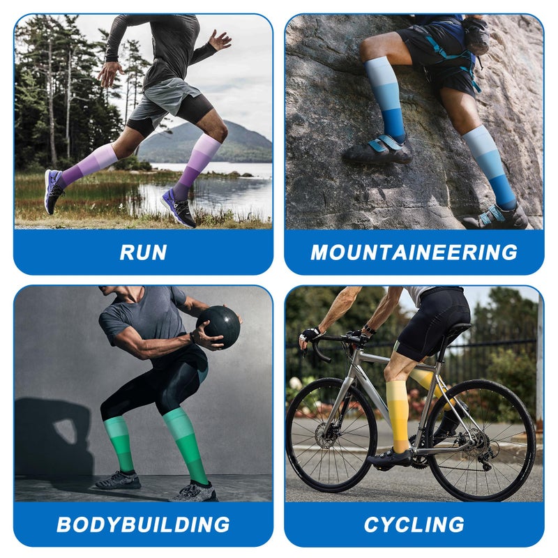 fenglaoda 8 Pairs Compression Socks for Men & Women 20-30 mmHg Knee High Nurse Pregnant Running Medical and Travel Athletic(L/XL,Multi37) - Image 5