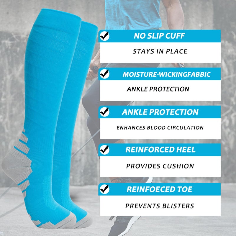 fenglaoda 8 Pairs Compression Socks for Men & Women 20-30 mmHg Knee High Nurse Pregnant Running Medical and Travel Athletic(L/XL,Multi37) - Image 2