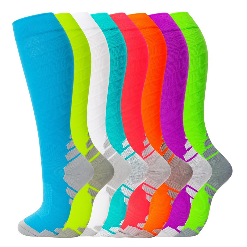 fenglaoda 8 Pairs Compression Socks for Men & Women 20-30 mmHg Knee High Nurse Pregnant Running Medical and Travel Athletic(L/XL,Multi37) - Image 1