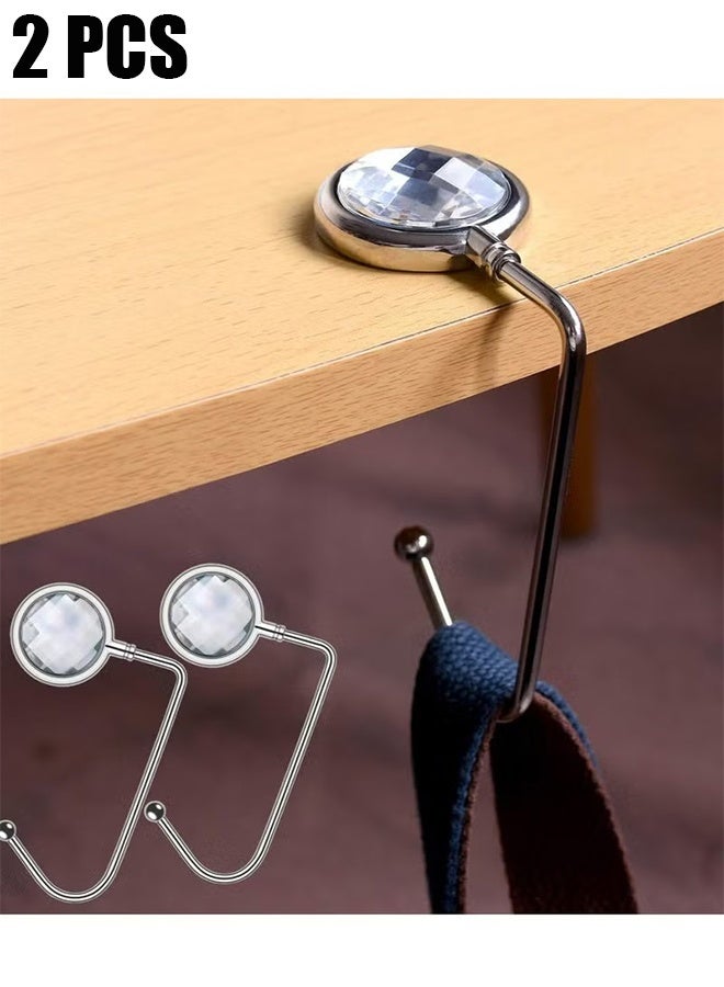 HY 2 Pack Creative Portable Bag Holder Hooks, Table Bag Hanger for Women & Girls - Under Counter Handbag Hooks (Silver) - Image 1