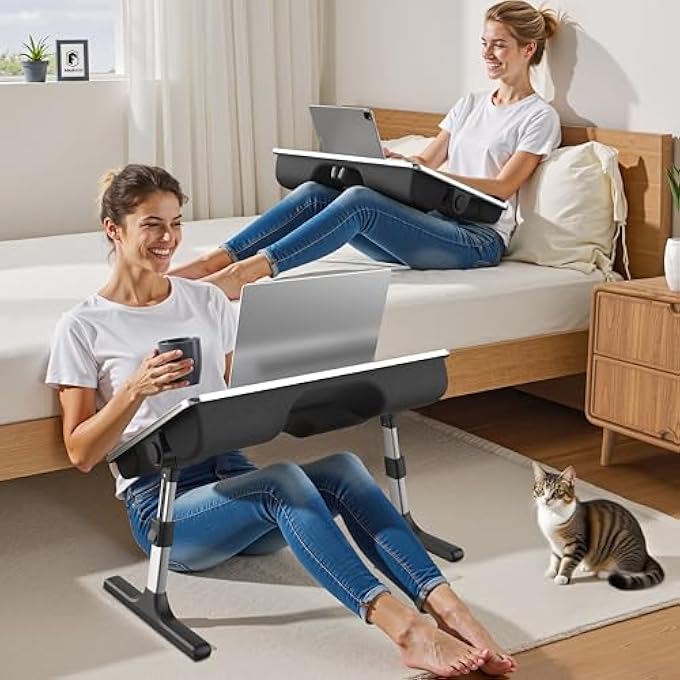 FoldWise BED TABLE WITH SOFT CUSHIONS - ADJUSTABLE HEIGHT & ANGLE, FOLDABLE LAP DESK WITH WRIST REST, TABLET HOLDER, EDGE STOPPER & LAPTOP TABLE NON-SLIP LEATHER SURFACE, IDEAL FOR BED DESK & SOFA - Image 2