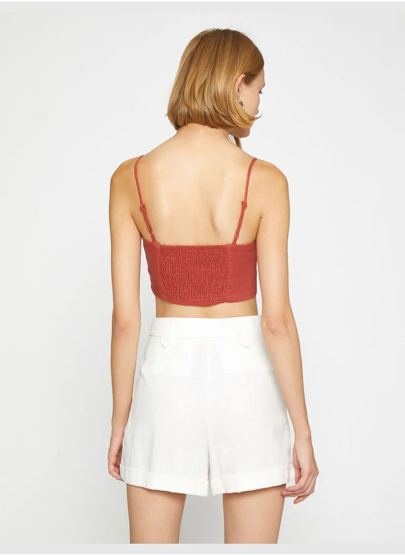 كوتون Crop Tank Top Thin Strappy Linen Mix
