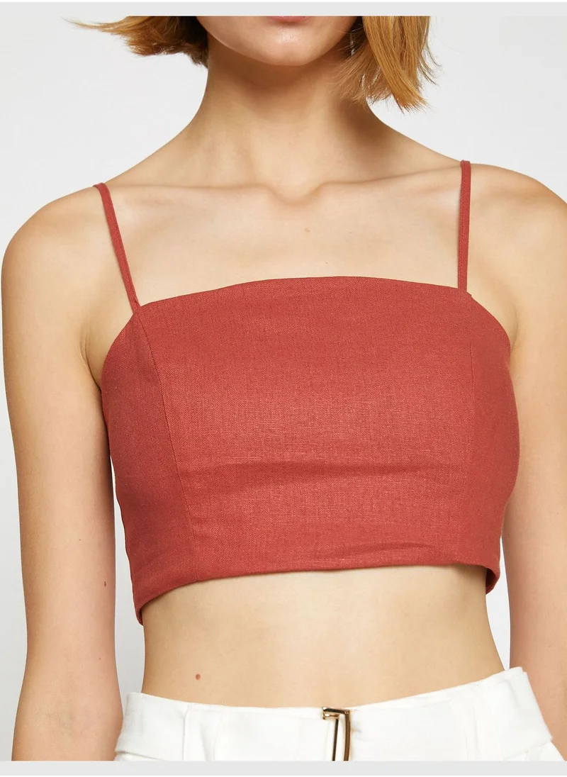 كوتون Crop Tank Top Thin Strappy Linen Mix