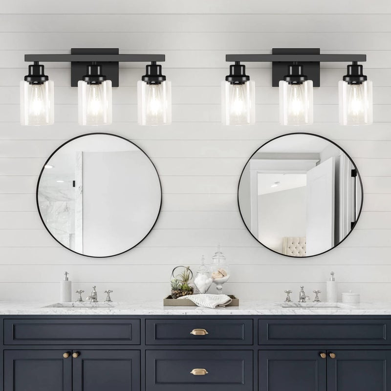 DIKAIDA 3-Light Bathroom Light Fixtures, Black Bathroom Vanity Light with Clear Glass Shade, Modern Bathroom Wall Lights Over Mirror, Farmhouse Wall Sconces Lighting for Bedroom LivingRoom - Image 3