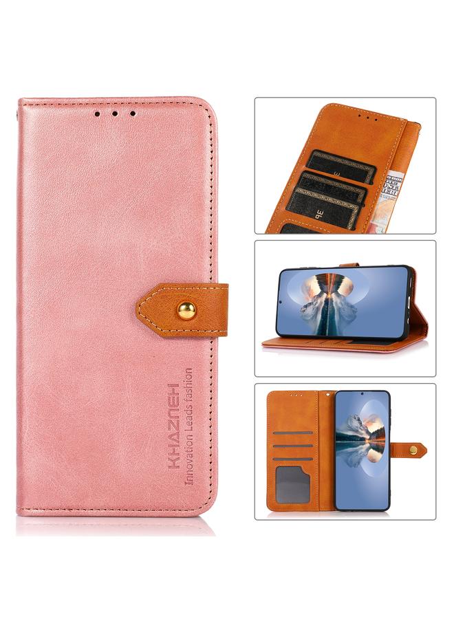 Green Tiger For OPPO Reno11 5G Global KHAZNEH Dual-color Cowhide Texture Flip Leather Phone Case(Rose Gold)