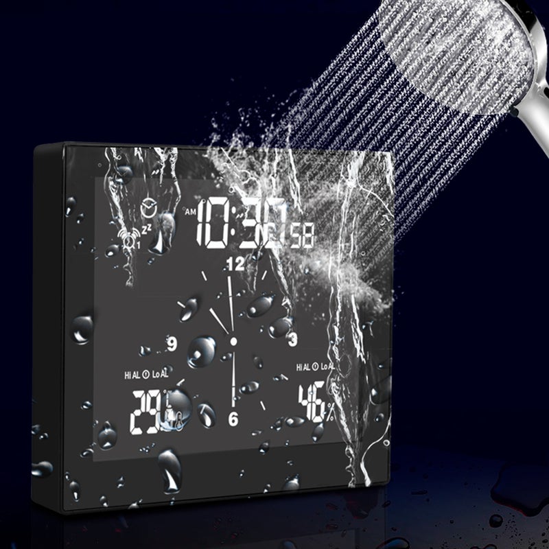 ساعة جدارية مائية الشاشة LCD، عداد ديجيتالي لعرض درجة الحرارة والرطوبة، مقياس حرارة داخلي مع خاصيات تنبيه الحد الأعلى/الأسفل وسمات التنبيه العكسي للساعة، للمنزل والحمام - Image 5