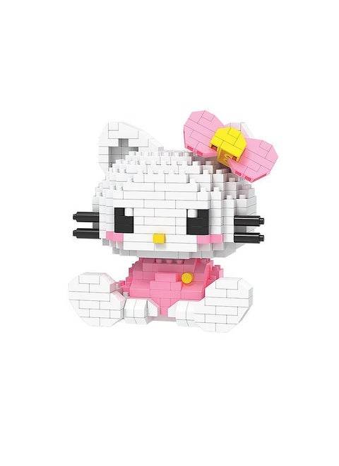 Cartoon HelloKitty Small Particle Puzzle Building Blocks Assemble Toy for Kids Safe and Non Toxic Assembly, Cultivation of Children's Creative and Hands on Abilities, White and Pink