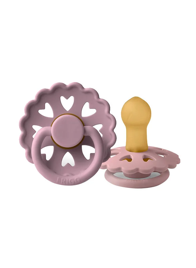 FRIGG Pack Of 2 Fairytale Latex Baby Pacifier 0-6M, Twilight Mauve/Primrose - Size 1