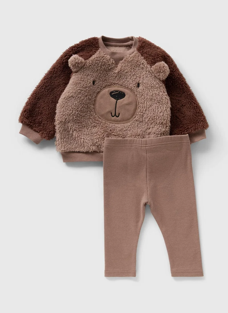 ماتلان 2 Piece Baby Brown Bear Fleece Sweatshirt & Legging Set
