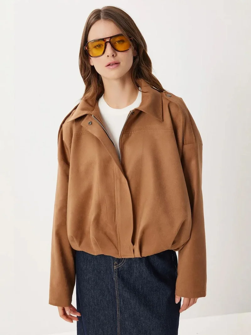 إسطنبول الساحرة ISTANBUL Suede Bomber Jacket with Zipper Closure