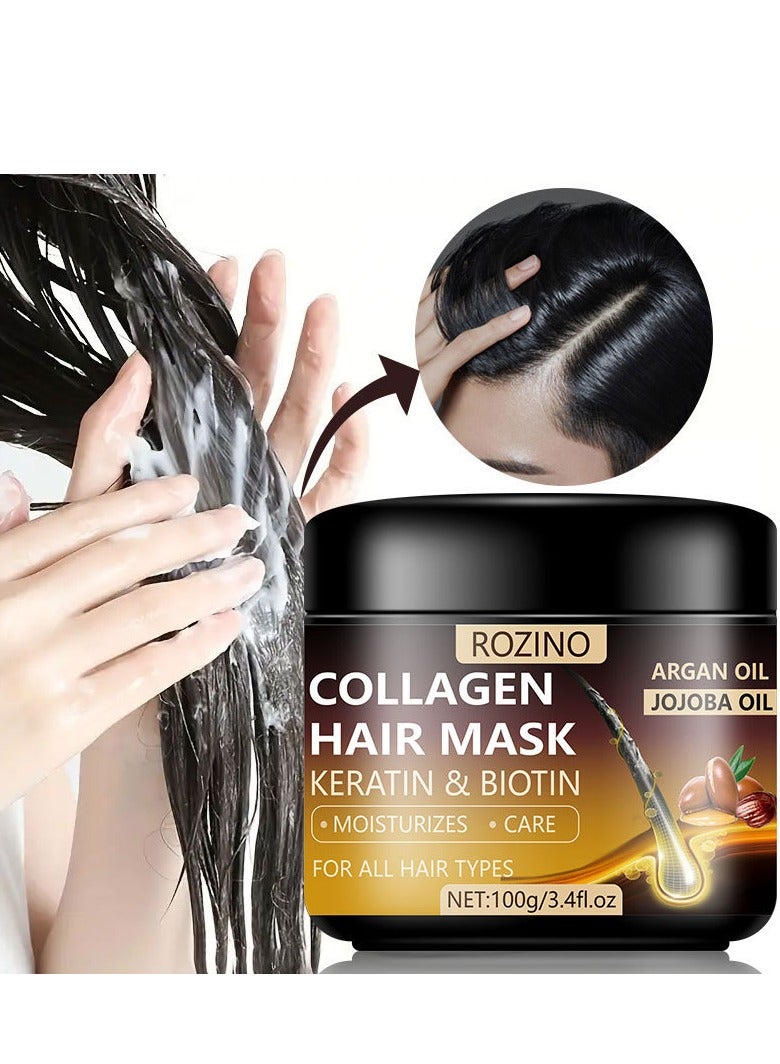 روزينو قناع الكولاجين للشعر، بلسم ماكا باور لإصلاح البشرة العميقة | زيت الأرغان, خلاصة الماكا, أعشاب طبيعية | ماسك للشعر الجاف التالف ، جميع أنواع الشعر | خالي من البارابين والكبريتات 100 جم - Image 2