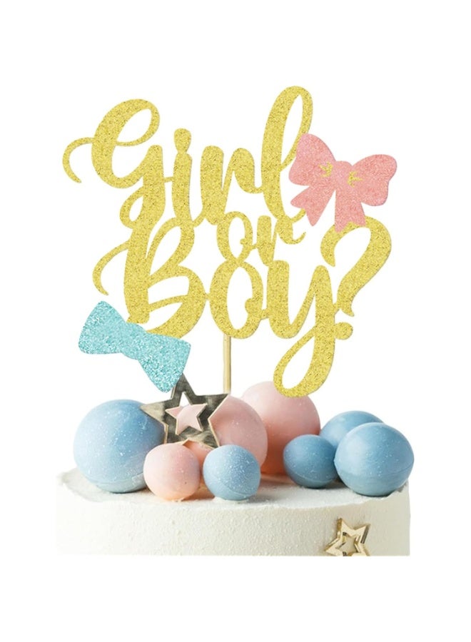 Sparkling Baby Gender Reveal Cake Toppers Boy or Girl Glitter Cake Decorations, Perfect for Baby Shower Party Home/Outdoor Events Party Supplies Baby Party Favors - Image 1
