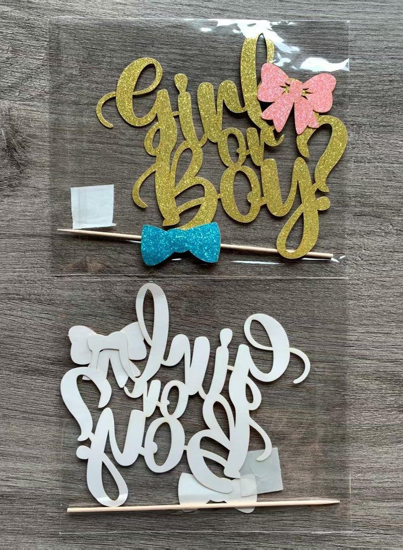 Sparkling Baby Gender Reveal Cake Toppers Boy or Girl Glitter Cake Decorations, Perfect for Baby Shower Party Home/Outdoor Events Party Supplies Baby Party Favors - Image 5